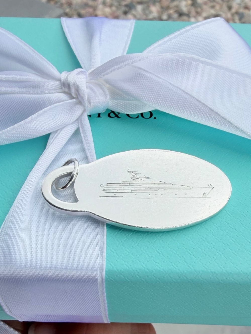 Tiffany & Co. Large Oval Tag Charm Pendant Silver